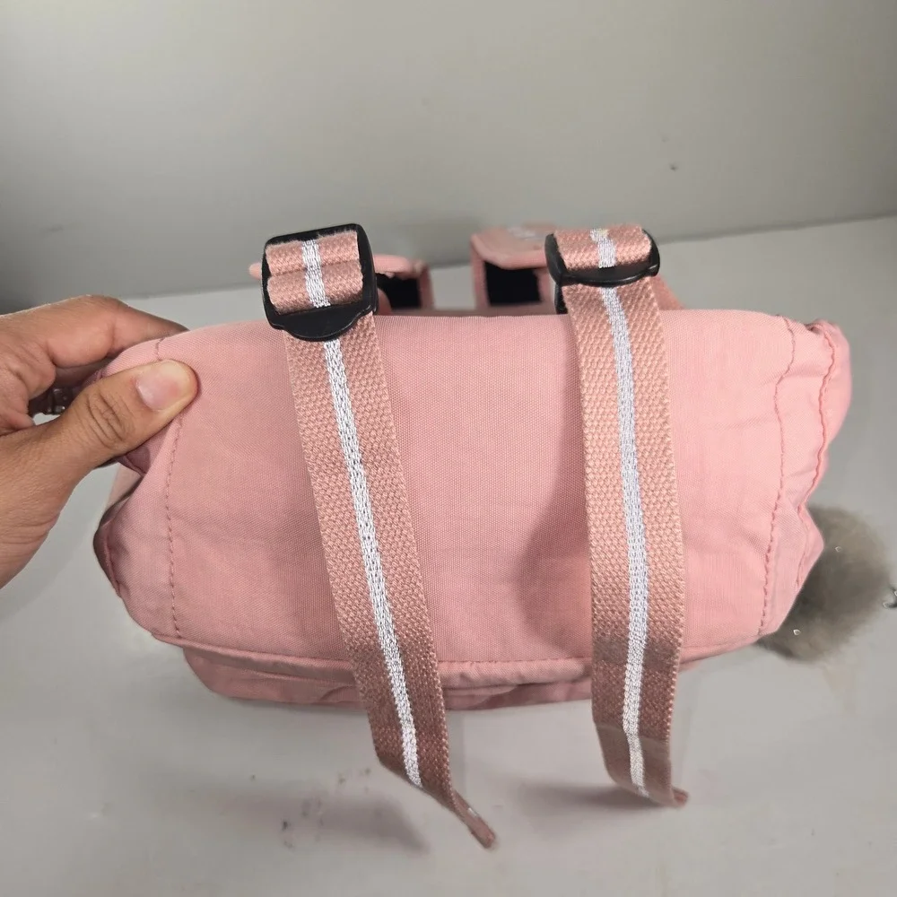 Kipling Pink Nylon Small Backpack Kaylee Embroidery Pom Pom Keychain Bag